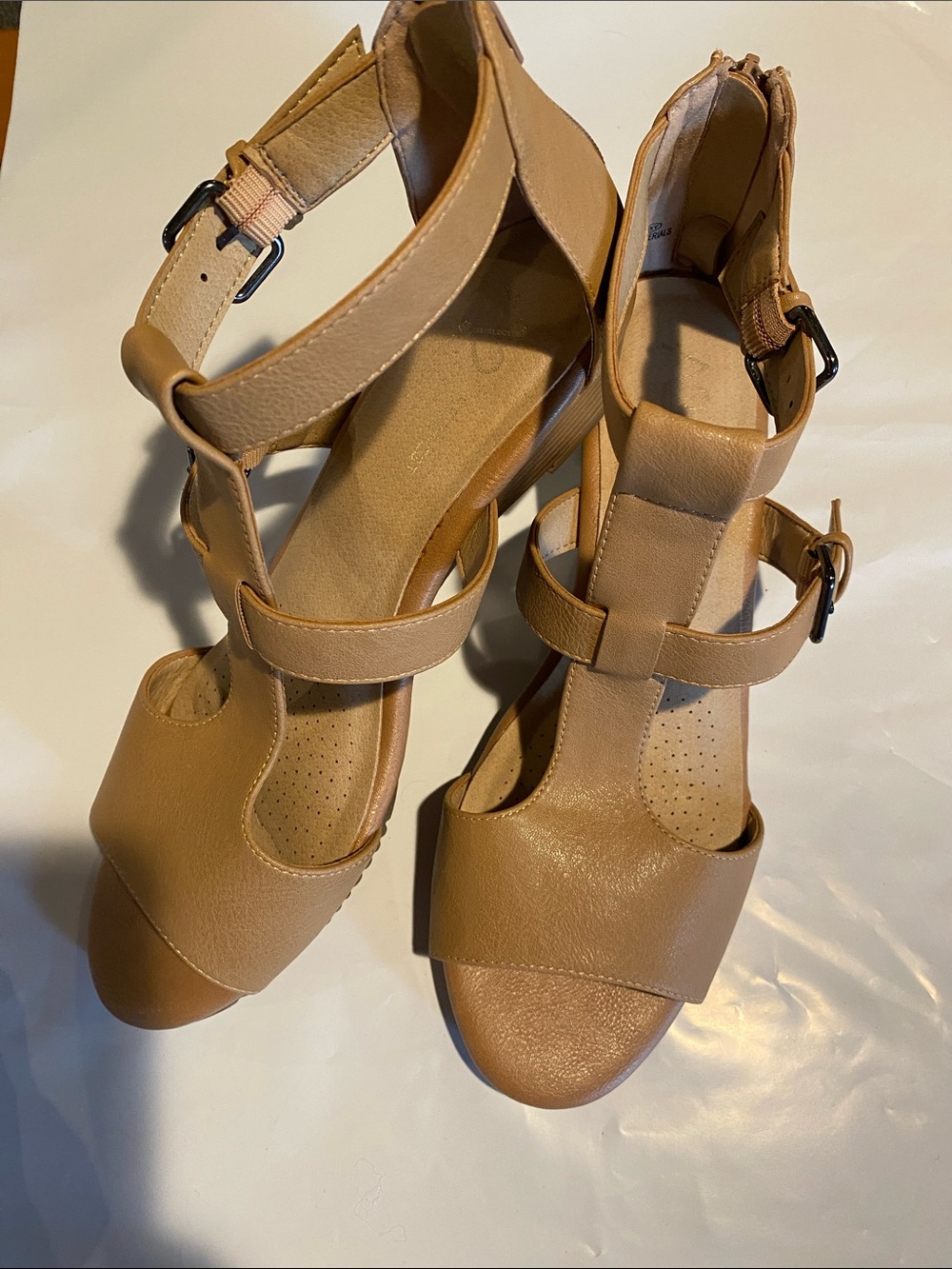 A2 by Aerosoles Tan Strappy T-Bar Block Heel Sandals